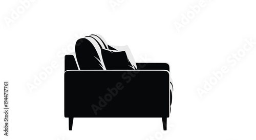 Modern sofa presented in a stark black silhouette
