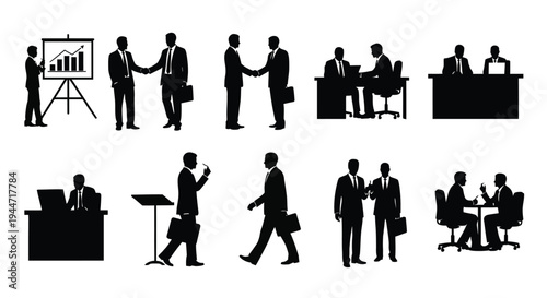 Business professionals in various office settings a striking silhouette