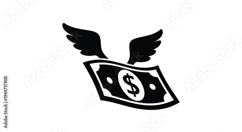 Money with wings depicting financial freedom and flight silhouette