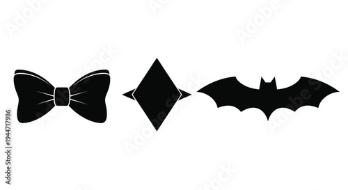 Bow tie diamond and bat shapes displayed as a striking silhouette