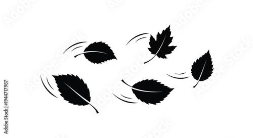 Falling autumn leaves gently swirl in the wind a dark silhouette