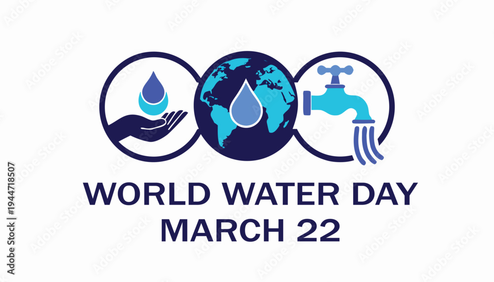 Fototapeta premium Water Day March22 With Hands Water Drop Faucet And Globe March 22 water conservation