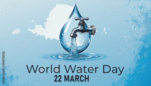 Water Day Featuring Faucet And Water Drop March22nd water conservation blue water theme