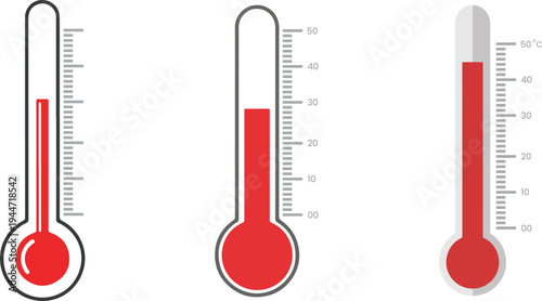 High-quality image of three red liquid medical thermometers indicating high fever, perfect for health, illness, and temperature-related content.
