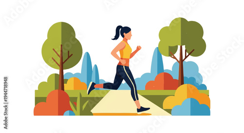 Woman running outdoors illustration healthy lifestyle concept