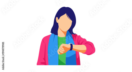 Woman checking smartwatch in modern flat illustration style