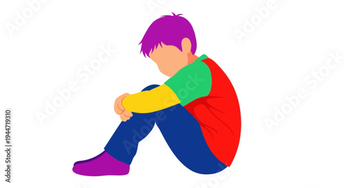 Sad Child Sitting Alone, Feeling Lonely and Withdrawn