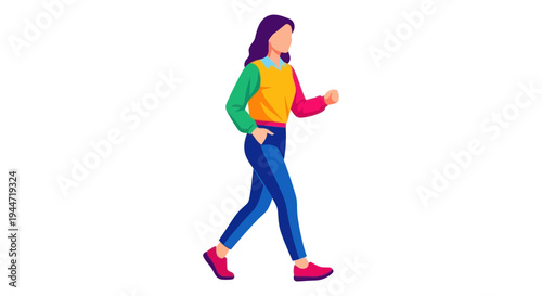 Woman Walking Isolated on White Background, Flat Design Style