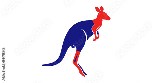 Stylized Kangaroo Silhouette with Red and Blue Sections on White Background