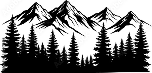 Serene mountain landscape with pine trees