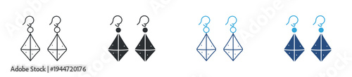 Earrings icon set, hanging jewelry earrings icon. Fashion accessory concept. Decorative jewelry symbol. Vector illustration.