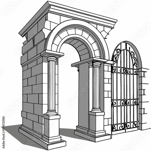 Set of medieval marble arches. Ancient antique columns and stone entrance gates of castles and palaces. Greek and Roman architecture. Realistic 3D vector illustration collection isolated on .