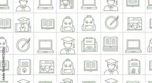 Educational icon pattern student books and laptop computer outline design