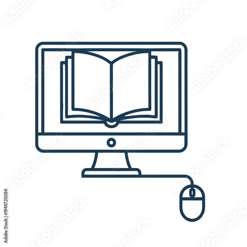 Computer monitor with open book and mouse icon