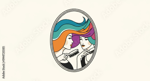 Stylized illustration of women with colorful hair and brushes