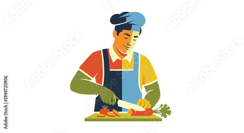 Chef cutting vegetables illustration for culinary and food preparation concepts