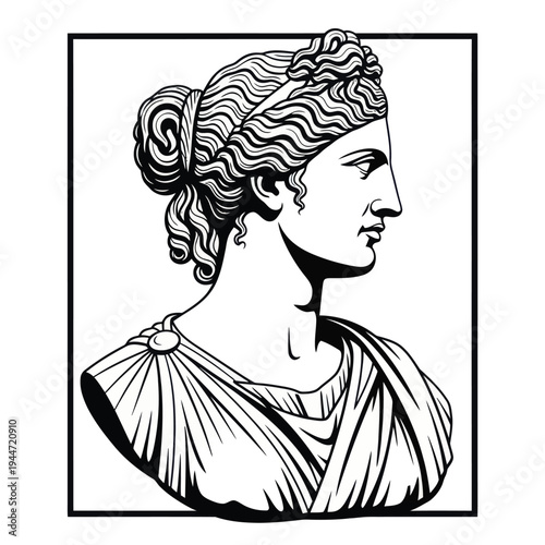 Ancient Greek or Roman Statue Illustration in Black and White