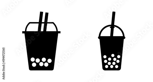 Black boba tea vector graphic: bubble tea illustration for cafe menu and food designs, isolated