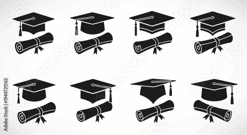 Graduation caps and diplomas vector illustration isolated on white background