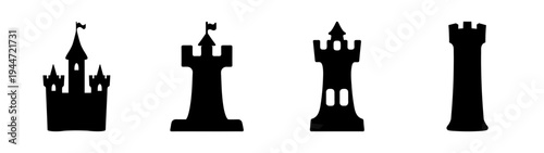 Silhouette castle towers vector illustration design elements for fairytale architecture art project