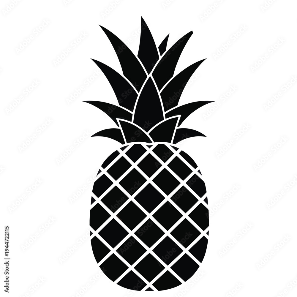 Obraz premium Simple Black Pineapple Icon on White Background