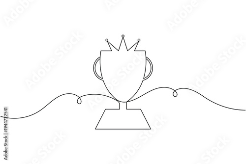 Champion trophy crown icon continuous one line drawing single art on white background minimalist winner award cup symbol outline vector illustration