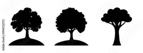 Black tree silhouette vector art illustration of nature landscape forest and park trees design elements