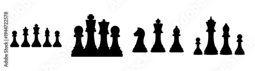Black and white chess pieces silhouette vector illustration for chess game enthusiasts and players