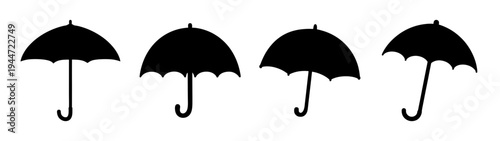Umbrella vector graphic black silhouette: rain protection, weather forecast, rainy season, icon set