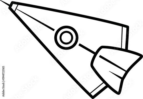 A simple line drawing of a rocket ship in flight