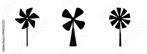 Three black and white pinwheel illustrations vector art for kids toy wind spinner design element