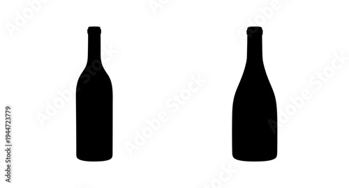 Two black wine bottles silhouette vector illustration for wine industry and beverage design projects