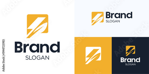 Creative modern thunder bolt with leaf shapes logo icon design, Symbol abstract lightning flash or electricity with leaves nature, vector illustration template for identity business company