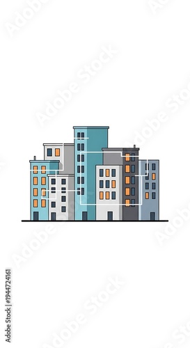 Colorful city buildings illustration.