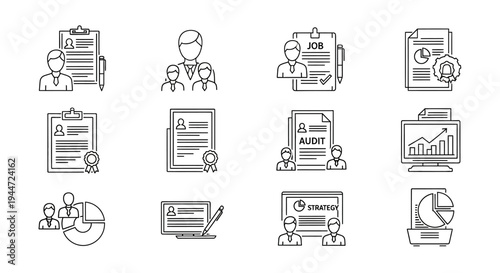 Business and human resources vector icons for diverse commercial applications