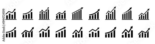 Growing graph set. Growth success arrow icon. Growing graph icon set. Growth chart icon. Growing bar graph. Vector illustration.