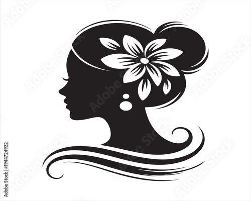 Stylish female profile with floral hair design artwork