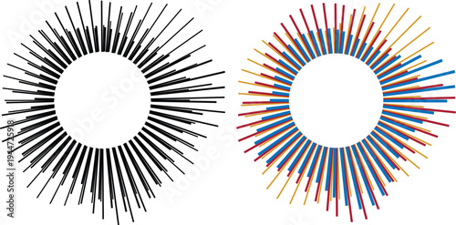 abstract radial sunburst lines circle burst frame decorative design element set