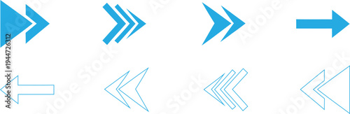 Collection of cyan arrows signs on transparent background for design elements
