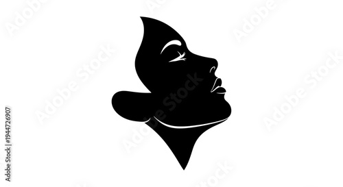 Elegant black silhouette of a woman's face in profile, looking upwards with closed eyes, conveying serenity and artistic beauty.
