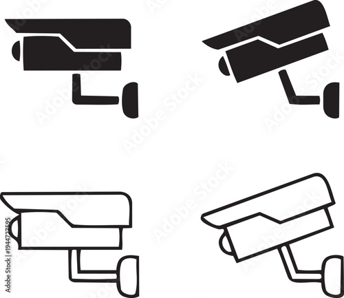 Surveillance Camera Icons: A collection of security camera icons in various styles, showcasing the different designs used to monitor and safeguard spaces. 
