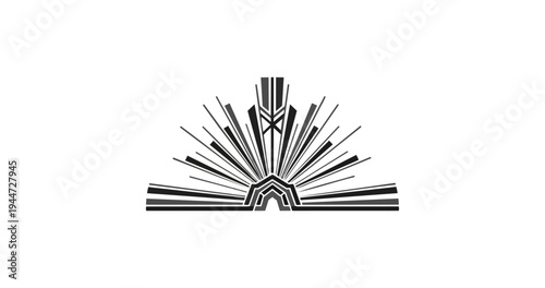 Abstract geometric design with radiant lines and symbolic elements