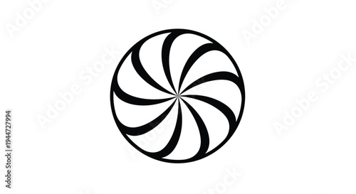 Black and white circular peppermint candy swirl or spiral pattern isolated on a white background for abstract graphic design elements.