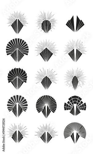 Abstract geometric patterns array against black background
