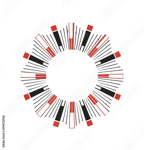 Abstract geometric radial design with red and white elements
