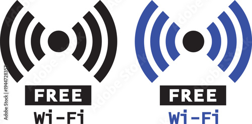 Wi-Fi Connectivity Icon: Simple yet informative graphics of wi-fi symbol with free wi-fi text, depicting network accessibility and wireless internet availability.