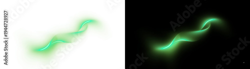 PNG image of Abstract glowing neon green light streak element creating a dynamic swirling ribbon shape symbolizing energy flow on transparent background