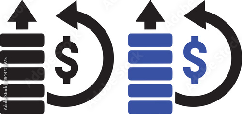 Financial Growth Cycle: An innovative concept illustrating monetary growth with stylized stacks ascending alongside a dollar sign embraced by a circular arrow
