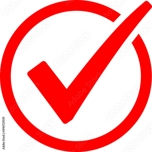 Red check mark inside a circle, symbol for confirmation, approval, or completion of tasks
