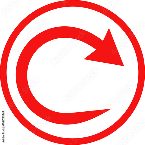 Red circular arrow refresh repeat reload button icon on transparent background undo return cycle restart
